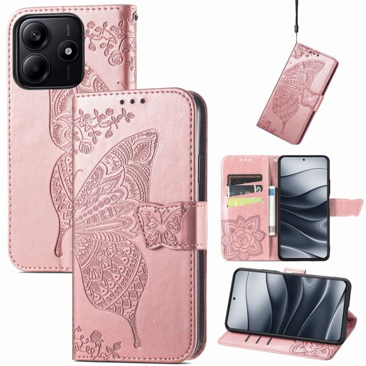 Чехол UniCase Butterfly Pattern для Xiaomi Redmi Note 14 5G - Rose Gold: фото 6 из 9