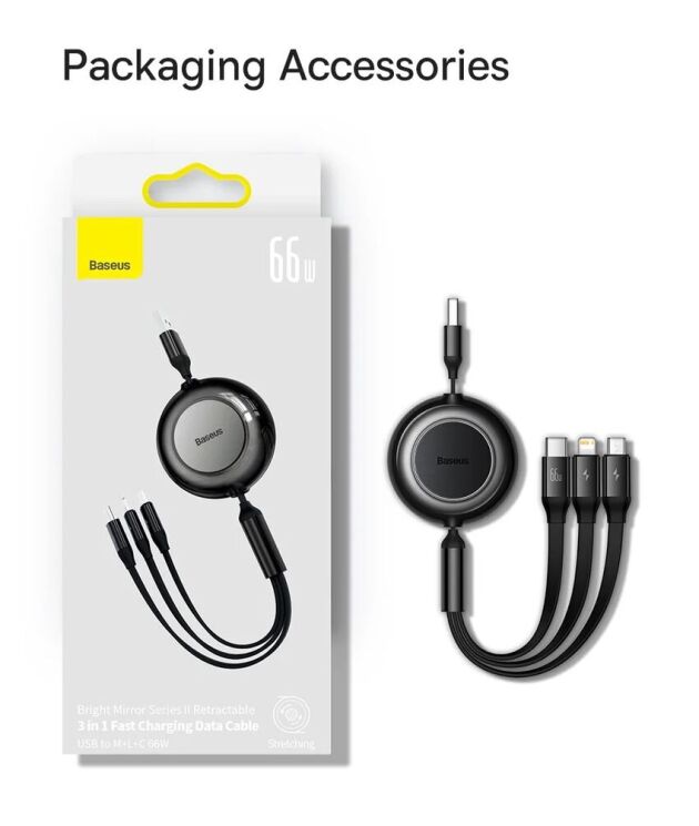 Кабель Baseus Bright Mirror 2 Series 3-in-1 USB to MicroUSB+Lightning+Type-C (66W, 1.1m) CAMJ010101 - Black: фото 31 з 32