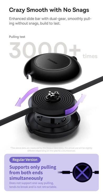 Кабель Baseus Bright Mirror 2 Series 3-in-1 USB to MicroUSB+Lightning+Type-C (66W, 1.1m) CAMJ010101 - Black: фото 15 з 32