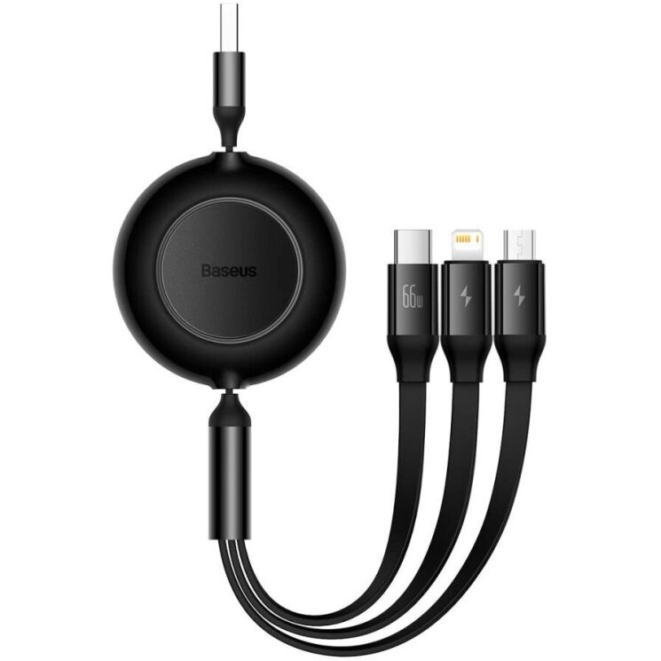 Кабель Baseus Bright Mirror 2 Series 3-in-1 USB to MicroUSB+Lightning+Type-C (66W, 1.1m) CAMJ010101 - Black: фото 2 з 32