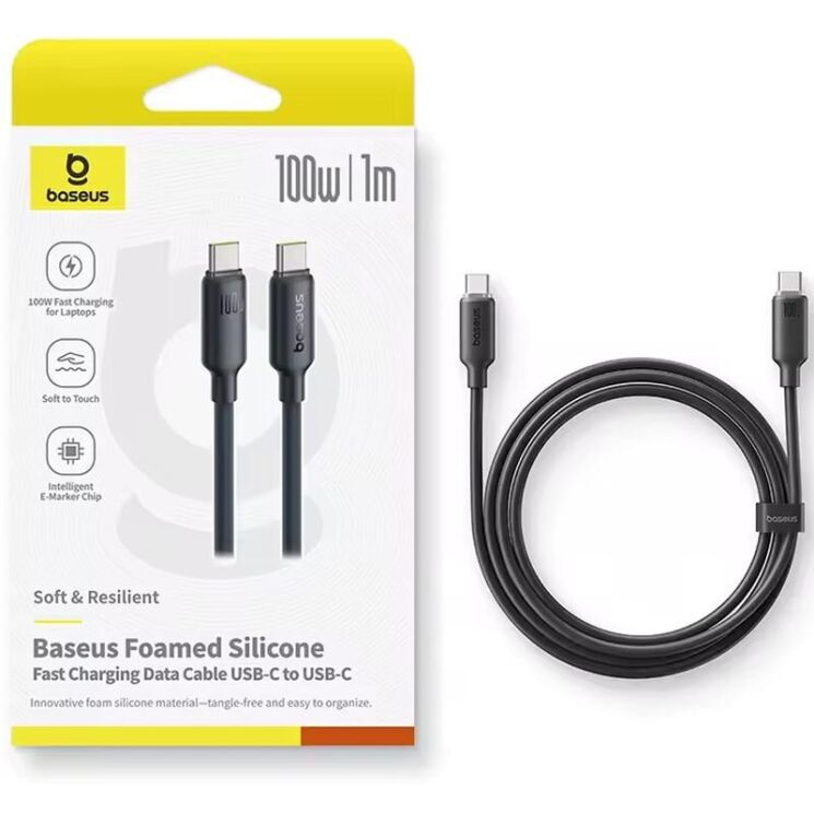 Кабель Baseus Foamed Silicone Type-C to Type-C (100W, 6A, 1m) E0426700 - Black: фото 2 з 14