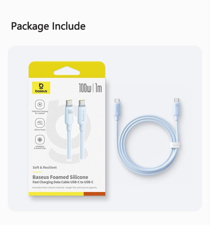 Кабель Baseus Foamed Silicone Type-C to Type-C (100W, 6A, 1m) E0426700 - Black: фото 14 з 14