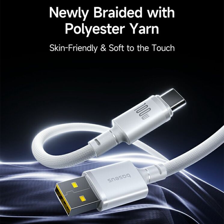 Кабель Baseus New Braided USB to Type-C (100W, 2m) - White: фото 5 из 9
