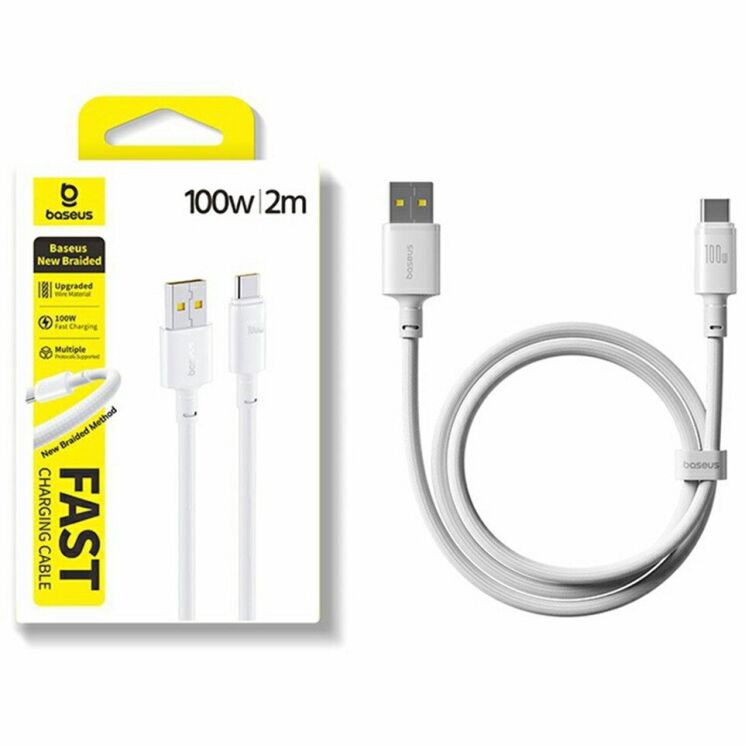 Кабель Baseus New Braided USB to Type-C (100W, 2m) - White: фото 2 из 9
