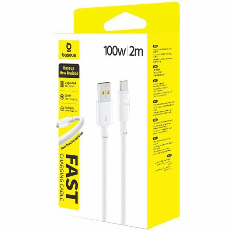 Кабель Baseus New Braided USB to Type-C (100W, 2m) - White: фото 3 из 9