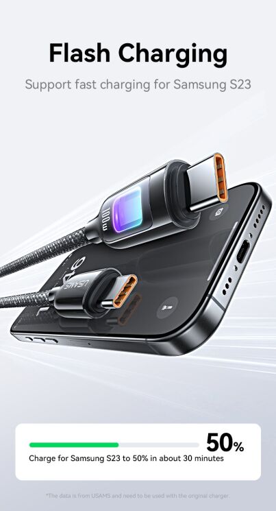 Кабель USAMS US-SJ750 Type-C to Type-C (100W, 1.2m) - Tarnish: фото 10 з 18