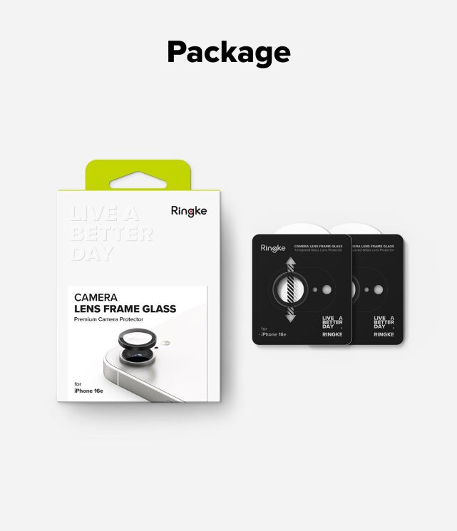 Комплект защитных стекол Ringke Camera Lens Frame Glass для Apple iPhone 16e (8800293852933) - Black: фото 12 из 15