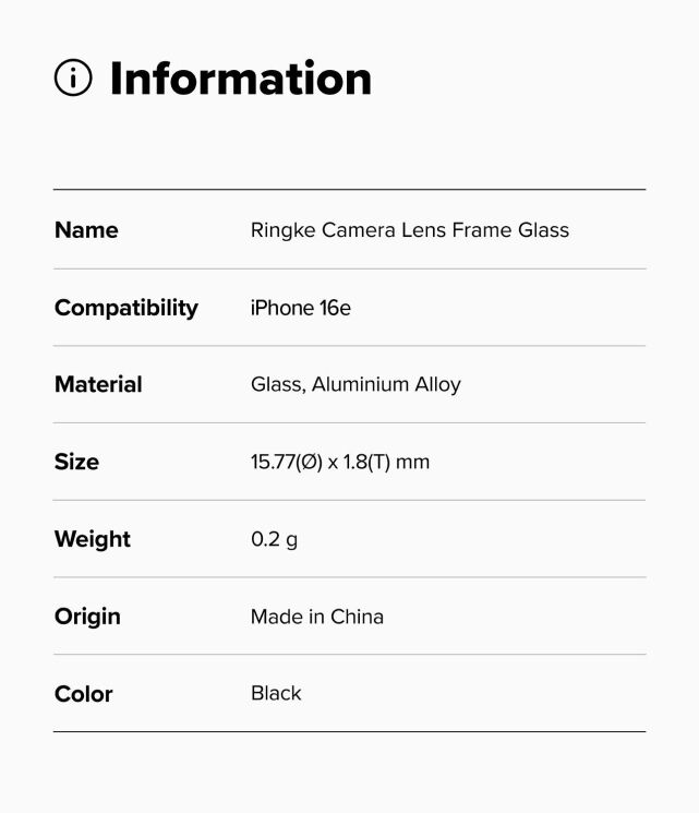 Комплект защитных стекол Ringke Camera Lens Frame Glass для Apple iPhone 16e (8800293852933) - Black: фото 15 из 15