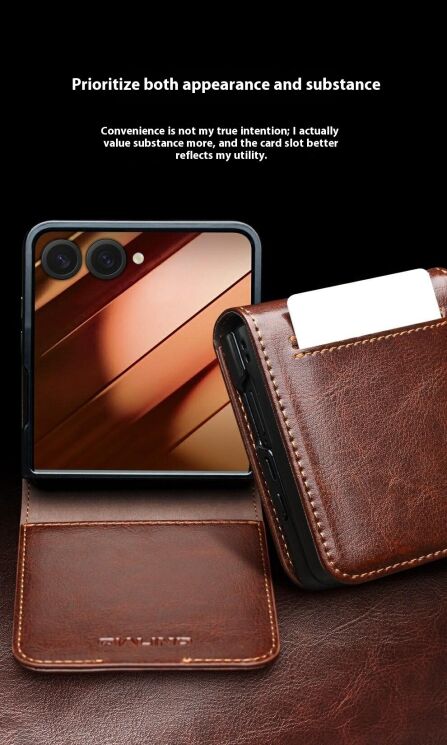 Шкіряний чохол QIALINO Classic Case (FF) для Samsung Galaxy Flip 7 - Brown: фото 10 з 11