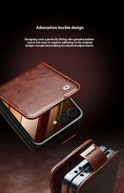 Шкіряний чохол QIALINO Classic Case (FF) для Samsung Galaxy Flip 7 - Brown: фото 9 з 11