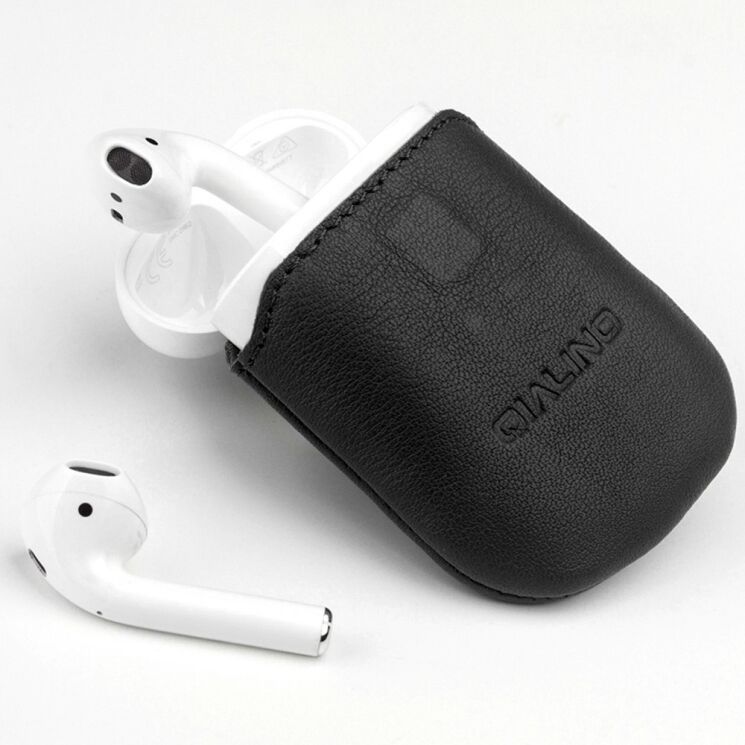 Кожаный чехол QIALINO Pouch Bag для Apple AirPods 1 / 2 - Black: фото 1 из 5
