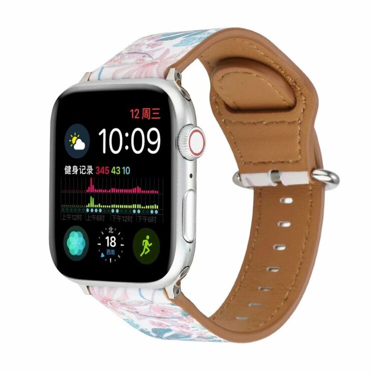 Кожаный ремешок Deexe Fashion Elegant для Apple Watch 42 (Series 10) / 41 / 40 / SE 40 / 38 - Leaf / Flower: фото 2 из 5