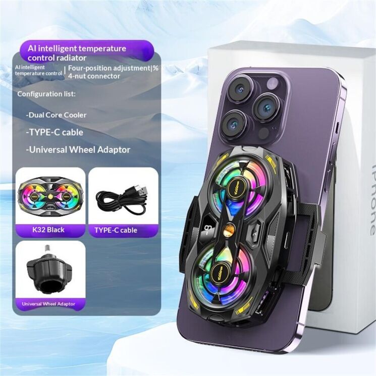 Кулер-вентилятор для смартфона Reframe K32 Dual Fan - Black (222137B) Кулер-вентилятор для смартфона Reframe K32 Dual Fan - Black: фото 13 из 13