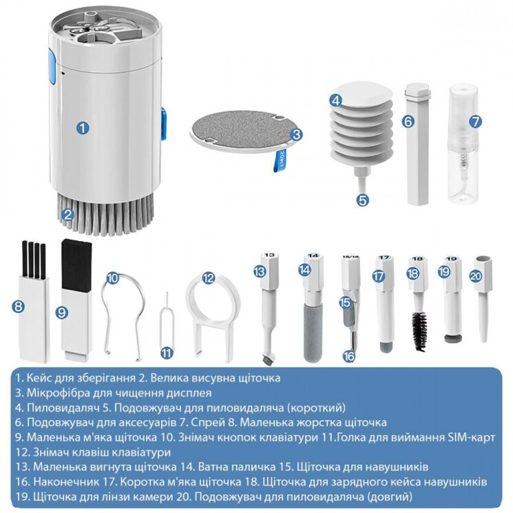 Набор для чистки гаджетов Proove Mr. Cleaner 20in1 - White: фото 3 из 6