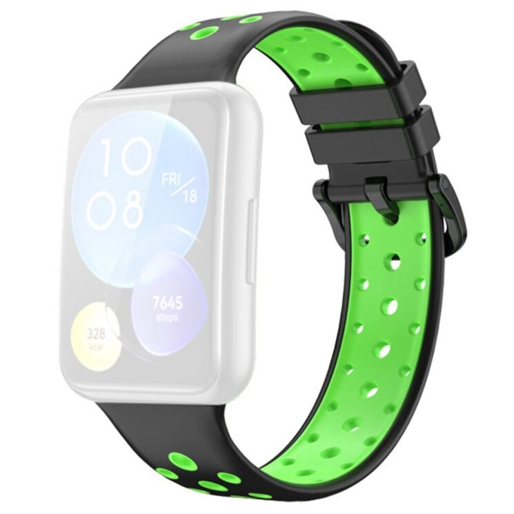 Ремешок Deexe Dot Color для Huawei Watch Fit 2 - Fluorescent Green / Black: фото 1 из 6