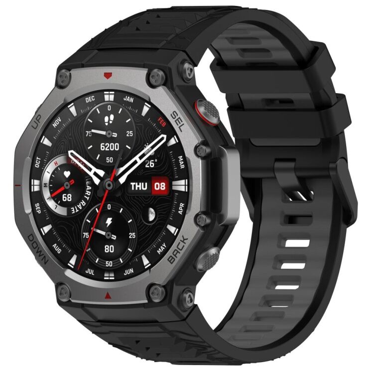 Ремінець Deexe Dual Color для Xiaomi Amazfit T-ReX 3 - Black / Grey: фото 2 з 9
