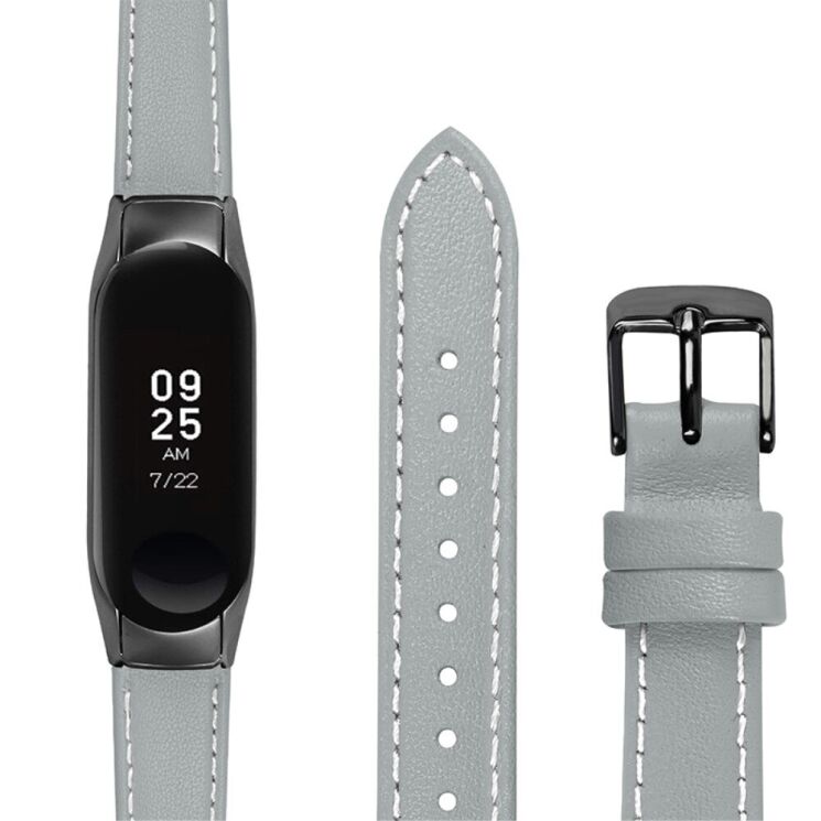Ремінець Deexe Leather Strip для Xiaomi Mi Band 7 - Grey: фото 3 з 7