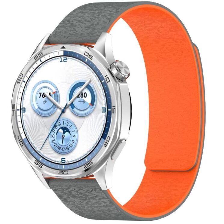 Ремешок Deexe Magnetic Silicone Strap для Huawei Watch GT 5 (46mm) - Grey / Orange: фото 3 из 6
