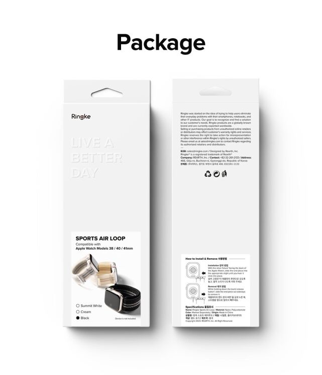 Ремінець Ringke Sports Air Loop для Apple Watch 42 (Series 10/11) / 41 / 40 / SE 40 / 38 (8809919306188) - Summit White: фото 15 з 15