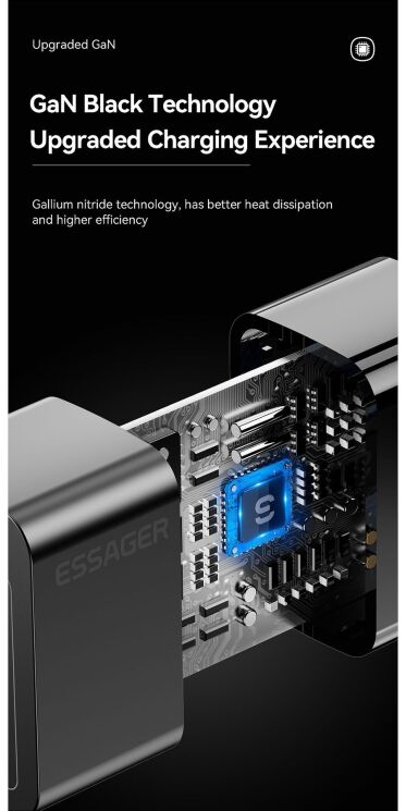 Мережевий зарядний пристрій ESSAGER Pinchen 33W (USB + Type-C) ECTAC-PCB01-P - Black: фото 9 з 15