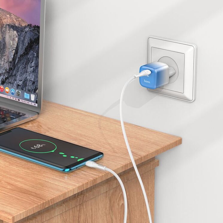 Сетевое зарядное устройство Hoco C101A Single Port PD20W + кабель Type-C to Type-C - Ice Blue: фото 9 из 9