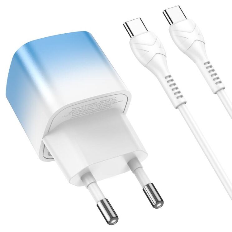 Сетевое зарядное устройство Hoco C101A Single Port PD20W + кабель Type-C to Type-C - Ice Blue: фото 5 из 9