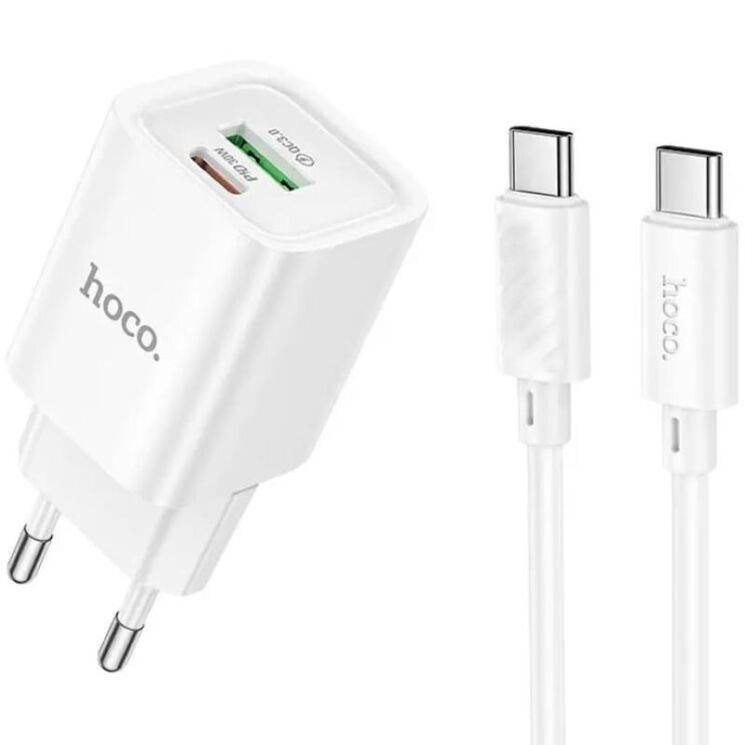 Сетевое зарядное устройство Hoco C149A PD30W + QC3.0 + кабель Type-C to Type-C - White: фото 1 из 7