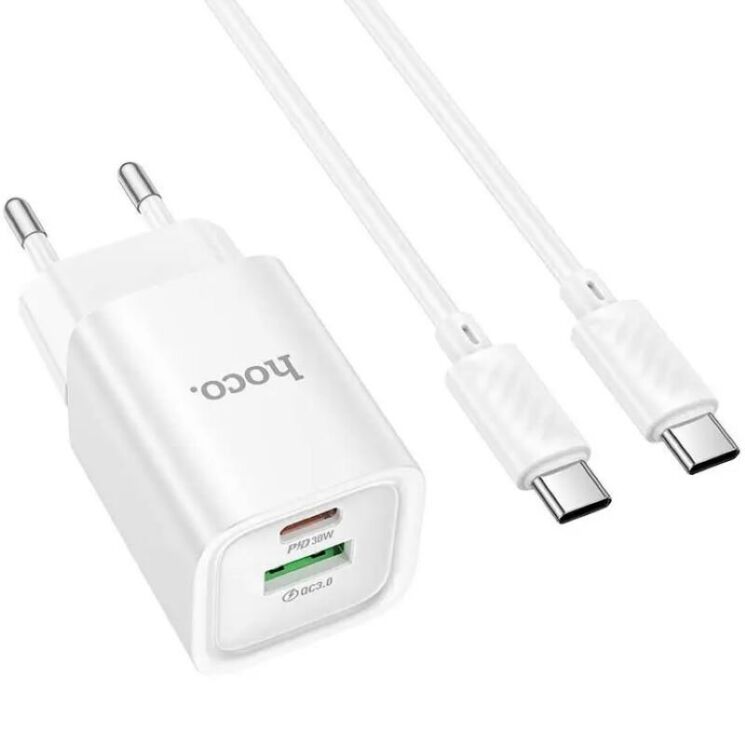 Сетевое зарядное устройство Hoco C149A PD30W + QC3.0 + кабель Type-C to Type-C - White: фото 2 из 7