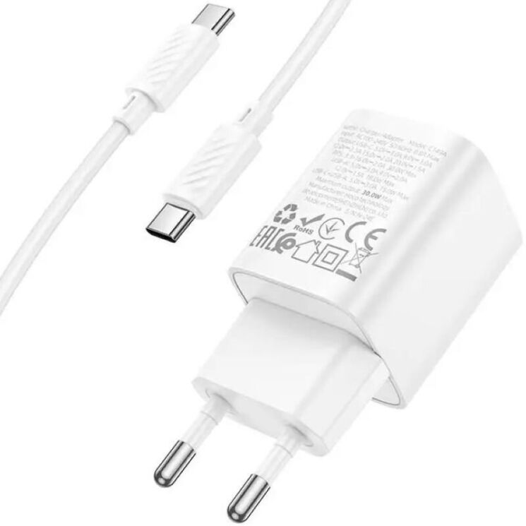 Сетевое зарядное устройство Hoco C149A PD30W + QC3.0 + кабель Type-C to Type-C - White: фото 4 из 7