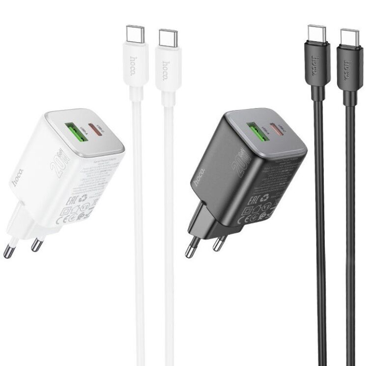 Сетевое зарядное устройство Hoco N41 PD20W+QC3.0 + кабель Type-C to Type-C - White: фото 6 из 10