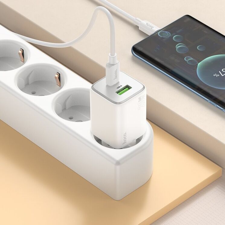 Сетевое зарядное устройство Hoco N41 PD20W+QC3.0 + кабель Type-C to Type-C - White: фото 9 из 10