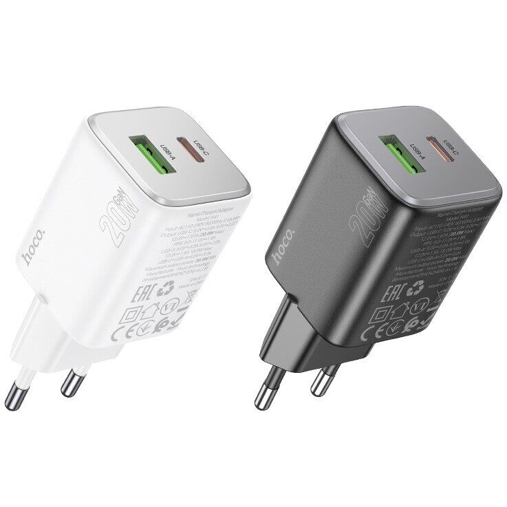 Сетевое зарядное устройство Hoco N41 PD20W+QC3.0 + кабель Type-C to Type-C - White: фото 7 из 10