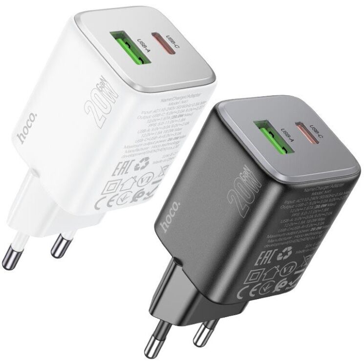 Сетевое зарядное устройство Hoco N41 PD20W+QC3.0 + кабель Type-C to Type-C - White: фото 8 из 10