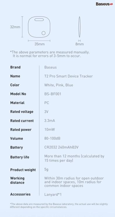 Трекер Baseus T2 Pro Smart Device Tracker (FMTP000002) - White: фото 23 з 24