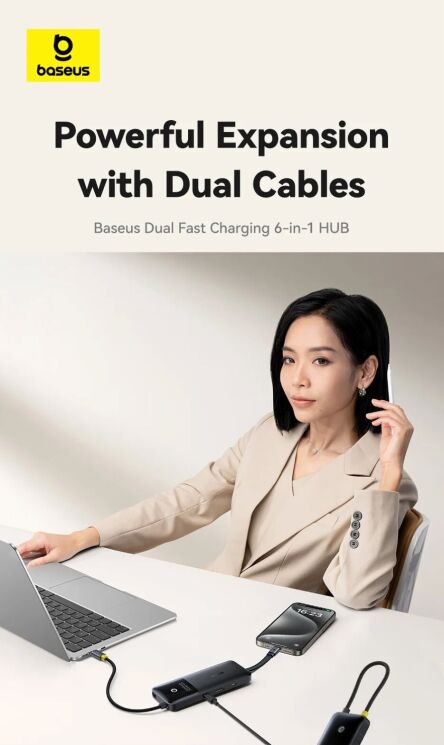 Type-C HUB Baseus Dual Fast Charging 6 in 1 B0007090 - Cosmic Black: фото 5 з 27