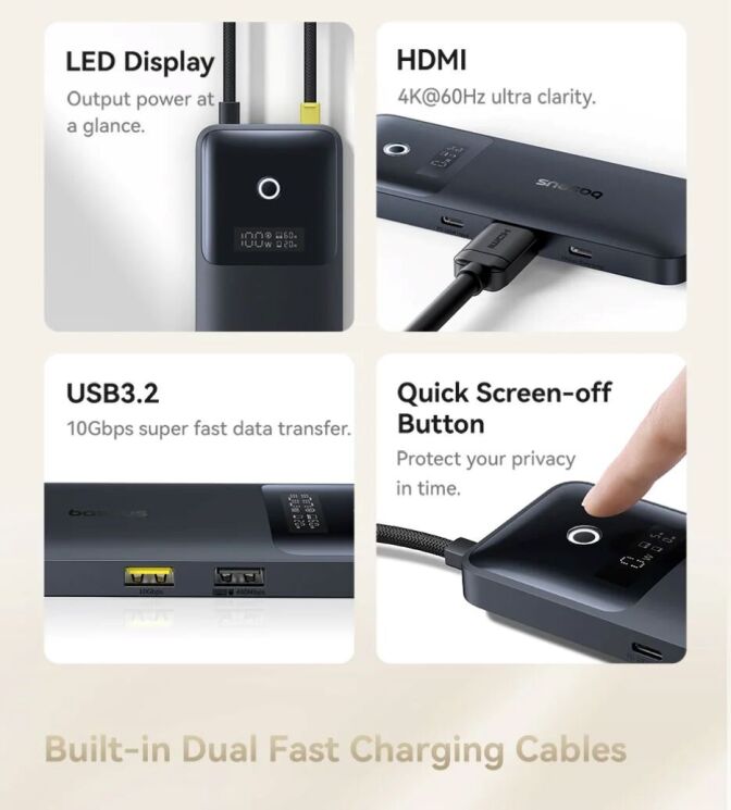 Type-C HUB Baseus Dual Fast Charging 6 in 1 B0007090 - Cosmic Black: фото 7 з 27