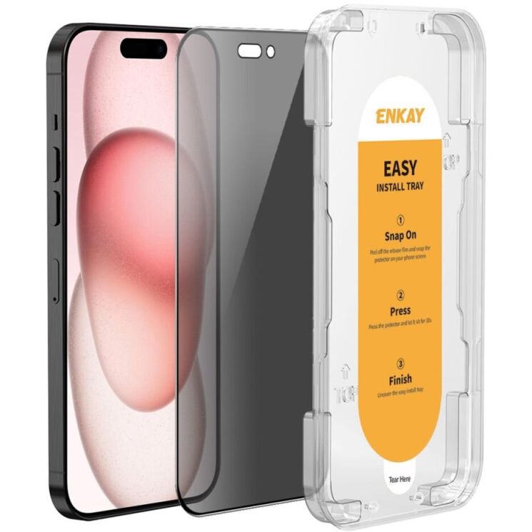 Защитное стекло ENKAY Privacy для Apple iPhone 15 - Black: фото 1 из 9