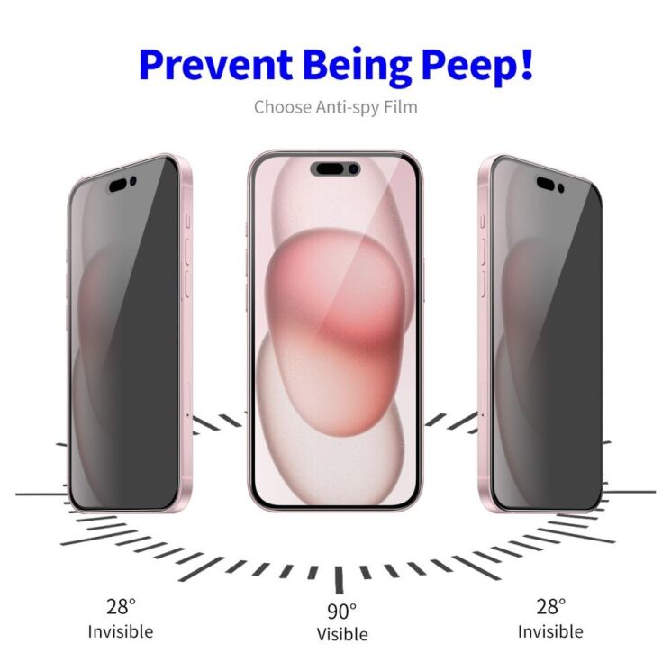 Защитное стекло ENKAY Privacy для Apple iPhone 15 - Black: фото 3 из 9