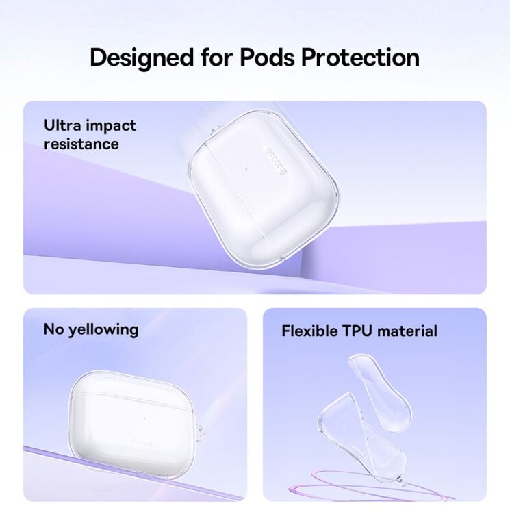 Захисний чохол BASEUS Crystal Case для Apple AirPods Pro 2 - Transparent: фото 7 з 20