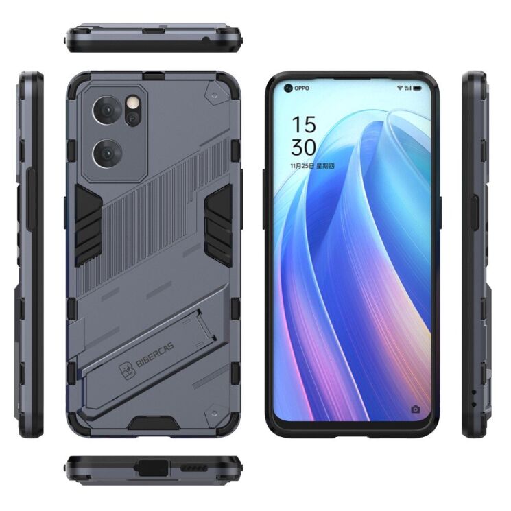 Защитный чехол с подставкой Deexe Bibercas для OPPO Reno 7 5G Chinese - Dark Blue: фото 6 из 8