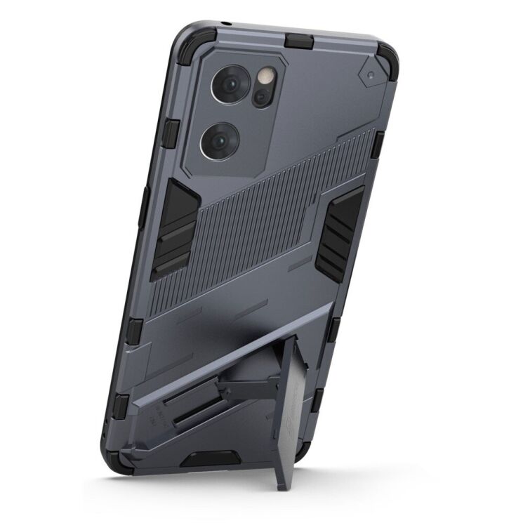 Защитный чехол с подставкой Deexe Bibercas для OPPO Reno 7 5G Chinese - Dark Blue: фото 3 из 8