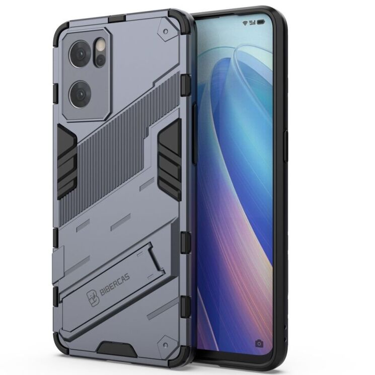 Защитный чехол с подставкой Deexe Bibercas для OPPO Reno 7 5G Chinese - Dark Blue: фото 2 из 8