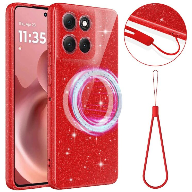 Захисний чохол Deexe Glitter Case with MagSafe для Motorola Moto G17 Power / G15 Power / G15 - Red: фото 1 з 7