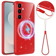 Защитный чехол Deexe Glitter Case with MagSafe для Samsung Galaxy S25 FE (S731) - Red: фото 1 из 7