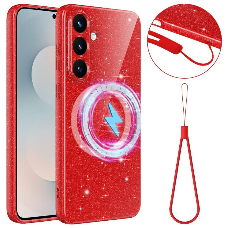 Защитный чехол Deexe Glitter Case with MagSafe для Samsung Galaxy S25 FE (S731) - Red: фото 1 из 7