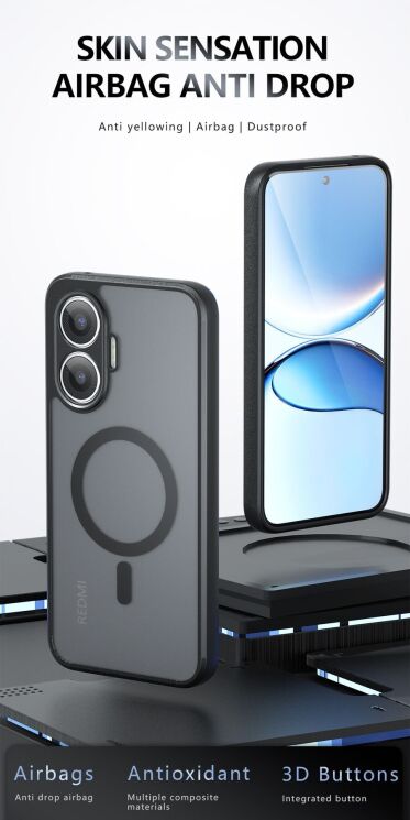 Защитный чехол Deexe Matte Skin with MagSafe для Xiaomi Poco F7 - Black: фото 3 из 21