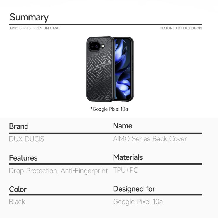 Захисний чохол DUX DUCIS Aimo Series для Google Pixel 10a - Black: фото 9 з 9