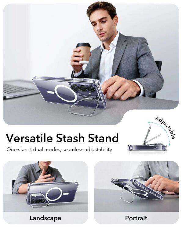 Защитный чехол ESR Classic Hybrid Magnetic Case (Stash Stand) для Samsung Galaxy S26 (S942) - Clear: фото 6 из 8