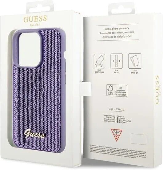 Захисний чохол Guess Sequin Script Metal для Apple iPhone 15 Pro (GUHCP15LPSFDGSU) - Purple: фото 7 з 7