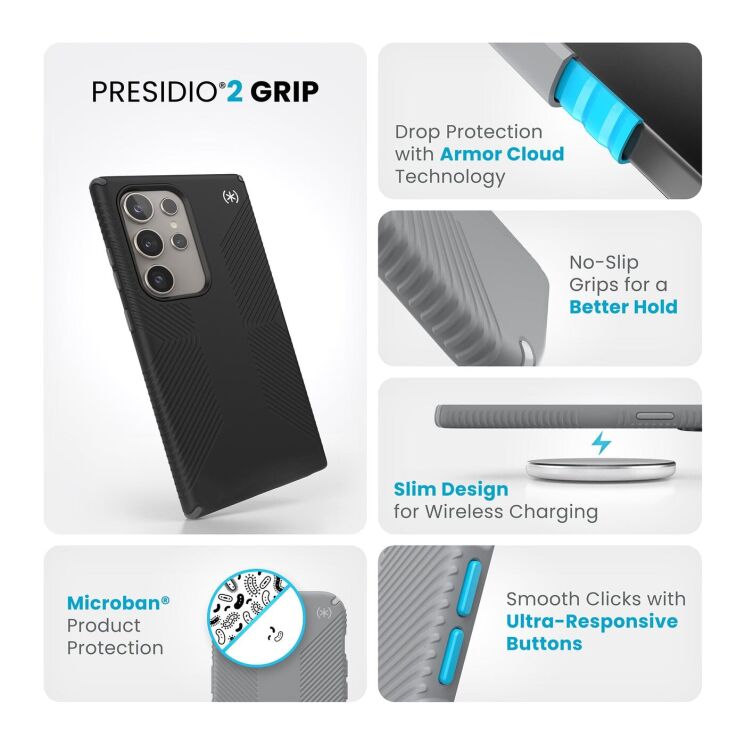 Защитный чехол Speck Presidio2 Grip для Samsung Galaxy S24 Ultra (S928) 150619-3205 - Black: фото 6 из 10